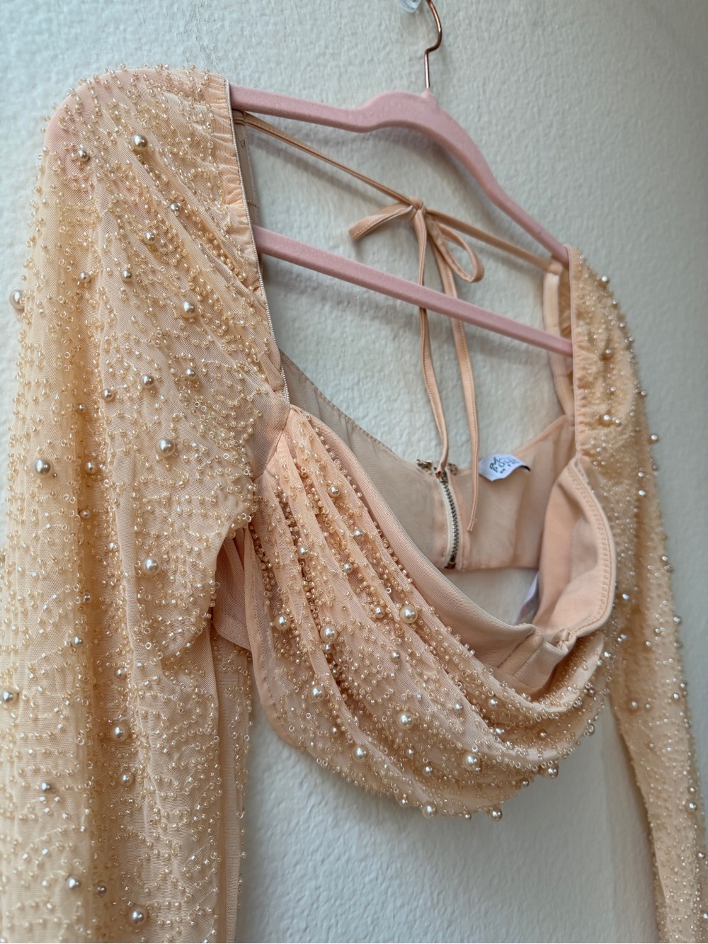 Oh Polly Beige Nude Embellished Crop Top Beaded Festival Fairy Pearls Euro 4